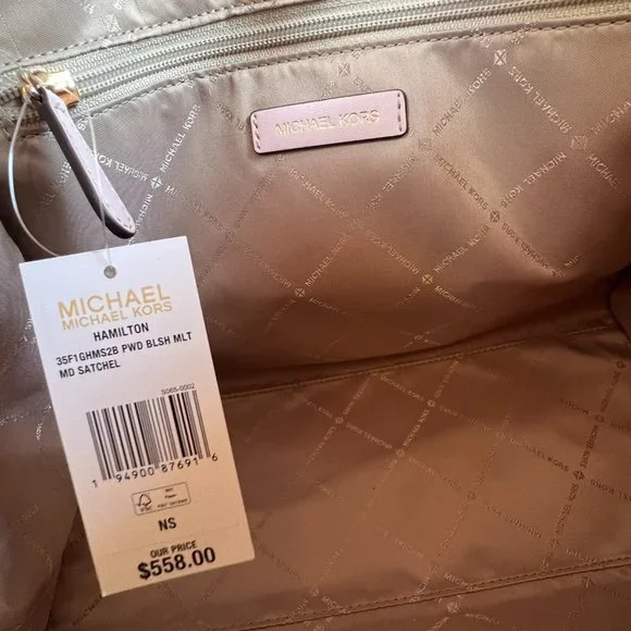 Michael Kors Hamilton Medium Satchel Shoulder Bag MK Vanilla Pink - Picture 9 of 10